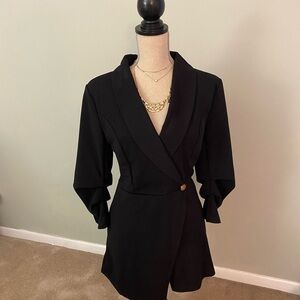 SHEIN Black Blazer romper with Gold Button